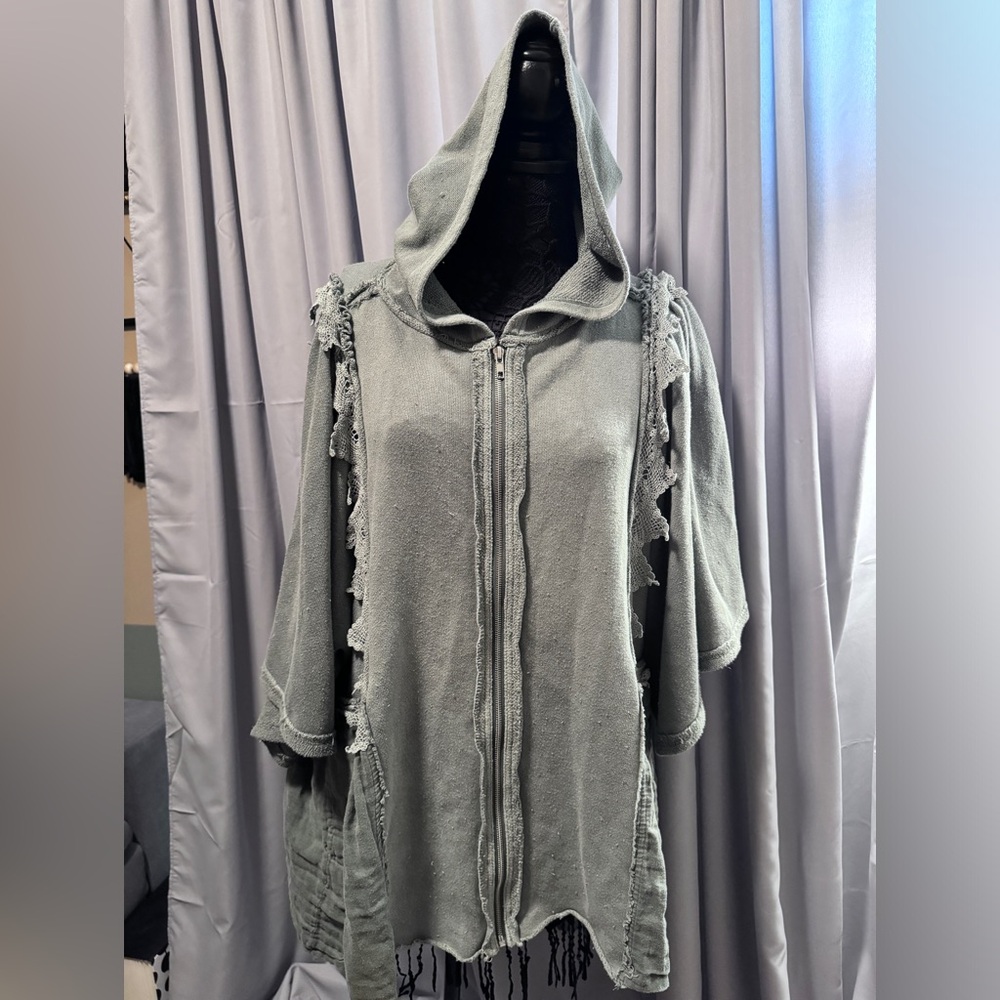 Free People Hey Girl Peplum Ruffles Hoodie - Green
